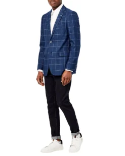 Weatherproof Crown Pin-Stripe Check Sportcoat Jacket - Navy
