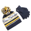 Astor Kids Shop Kids' Jacquard Logo Knit Hat & Gloves Set - White/Navy/Yellow