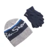 Astor Kids' Jacquard Logo Hat & Gloves Set - Grey With Blue Stripe & White Kids Shop