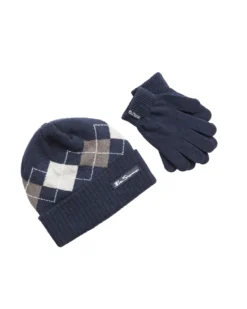 Astor Kids' Argyle Knit Hat & Gloves Set - Navy