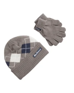 Astor Kids' Argyle Knit Hat & Gloves Set - Grey Kids Shop