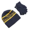 Astor Kids' Jacquard Logo Hat & Gloves Set - Navy With Yellow Stripe