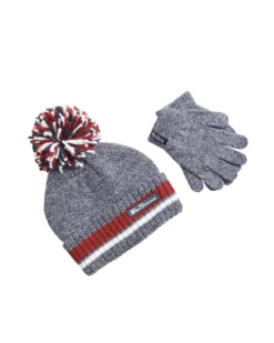 Astor Kids' Marled Knit Jacquard Stripes Hat & Gloves Set - Navy