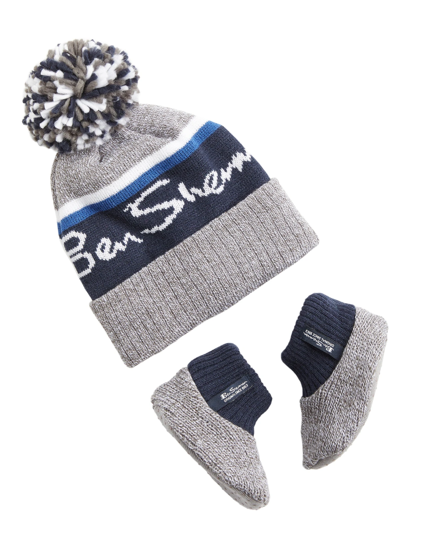 Astor Baby Winter Hat & Bootie Set - Blue/Grey 3 Astor Baby Winter Hat & Bootie Set - Blue/Grey