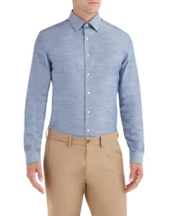 LF Navy Slub Argyle Dobby Slim Fit Dress Shirt