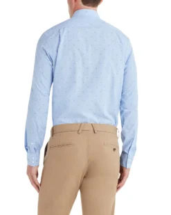 LF Yellow Clip Spot On Blue Mini Tooth Slim Fit Dress Shirt Tailored Shop