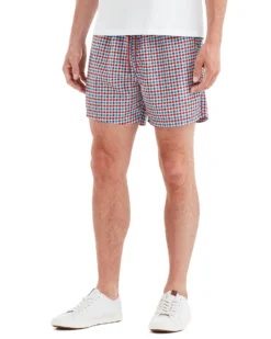 Powerplay Men's Palm Beach Gingham Check Swim Short - Blue/Red Shorts