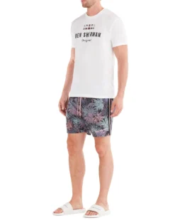 Powerplay Shorts Men's La Concha Paisley Print Swim Short - Black/Blue/Soft Coral