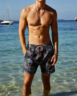 Powerplay Shorts Men's La Concha Paisley Print Swim Short - Black/Blue/Soft Coral