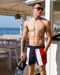 Powerplay Men's Kaputas Block Stripe Swim Short - Navy/Red/White