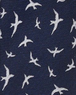 Randa Kolby Birds Printed Silk Neck Tie - Navy